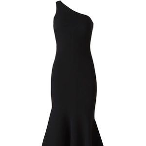 Cinq a Sept black one shoulder ducina midi dress